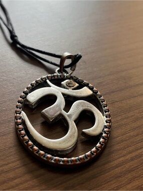 Om Symbol Pendant Necklace - Silver and Copper Accents